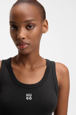 Tanktop van een katoenmix met tweedelig logostiksel, Zwart