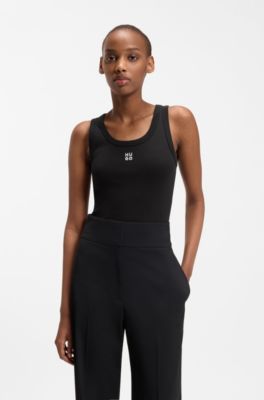 Tanktop van een katoenmix met tweedelig logostiksel, Zwart