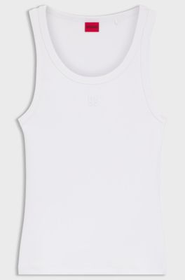 Camiseta sin mangas de algod&oacute;n con logo apilado bordado, Blanco