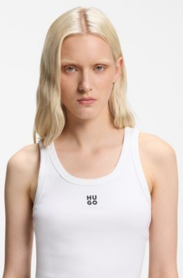 Tanktop aus Baumwoll-Mix mit Stack-Logo-Stickerei, Wei&szlig;
