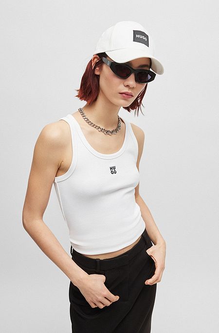 Cotton-blend tank top with stacked logo, White