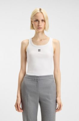 Cotton-blend tank top with stacked-logo embroidery, White