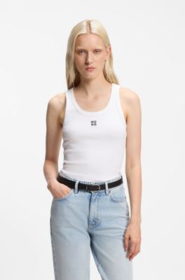 Tanktop aus Baumwoll-Mix mit Stack-Logo-Stickerei, Wei&szlig;