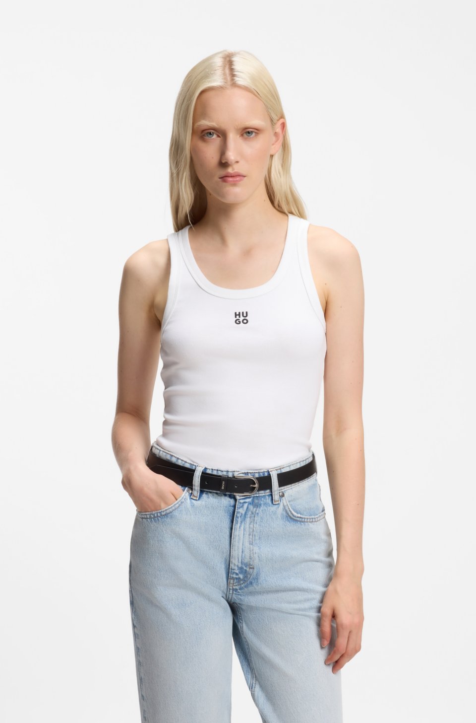 Cotton-blend tank top with stacked-logo embroidery