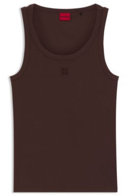 Cotton-blend tank top with stacked-logo embroidery, Dark Brown
