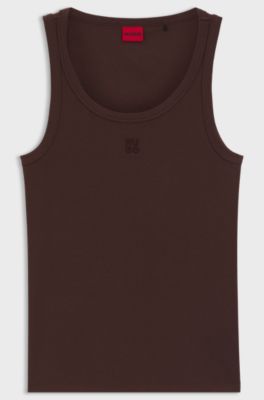 Cotton-blend tank top with stacked-logo embroidery, Dark Brown