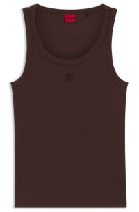 Geribde tanktop van een katoenmix met tweedelig logostiksel, Donkerbruin