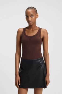 Cotton-blend tank top with stacked-logo embroidery, Dark Brown