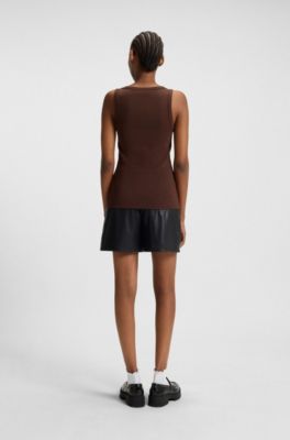 Cotton-blend tank top with stacked-logo embroidery, Dark Brown