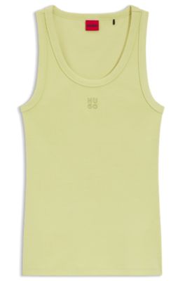 Cotton-blend tank top with stacked-logo embroidery, Light Yellow