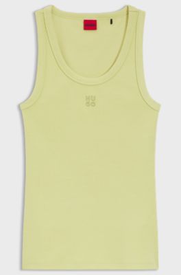 Cotton-blend tank top with stacked-logo embroidery, Light Yellow