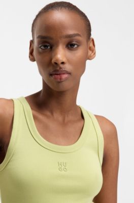 Cotton-blend tank top with stacked-logo embroidery, Light Yellow