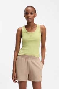 Cotton-blend tank top with stacked-logo embroidery, Light Yellow