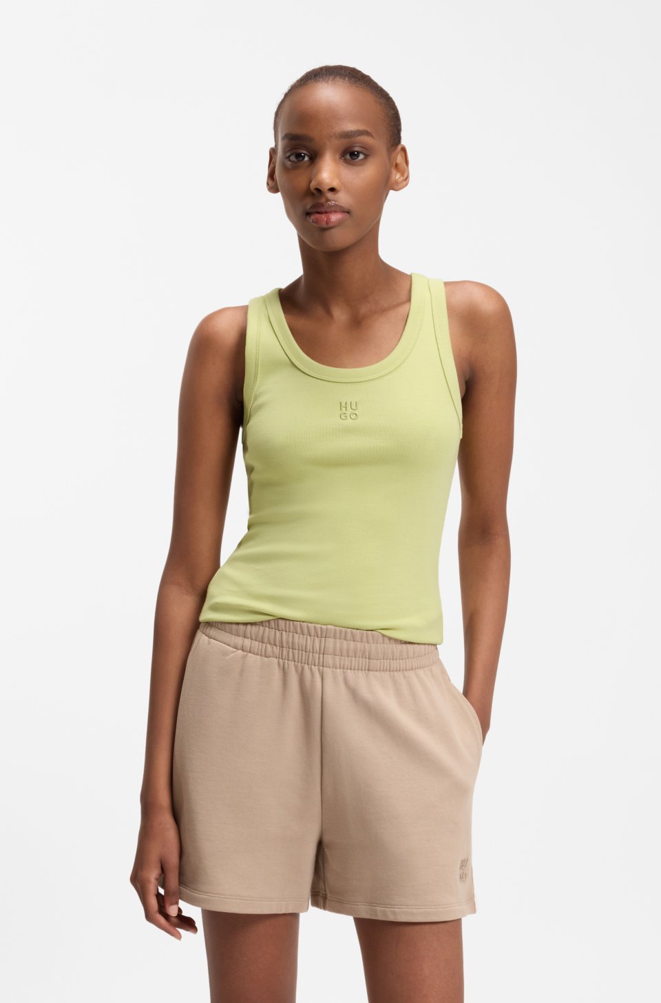 Cotton-blend tank top with stacked-logo embroidery