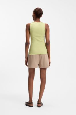 Cotton-blend tank top with stacked-logo embroidery, Light Yellow