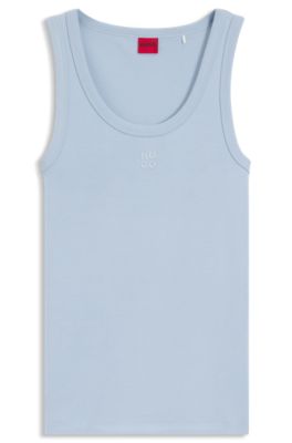 HUGO - Cotton-blend tank top with stacked-logo embroidery - Light Blue