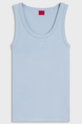 Tanktop van een katoenmix met tweedelig logostiksel, Lichtblauw