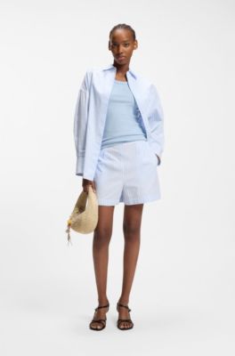 Canotta in misto cotone con logo scomposto ricamato, Celeste