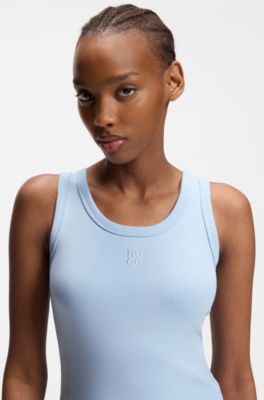 Tanktop van een katoenmix met tweedelig logostiksel, Lichtblauw