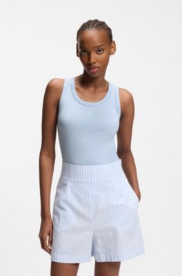 Cotton-blend tank top with stacked-logo embroidery, Light Blue