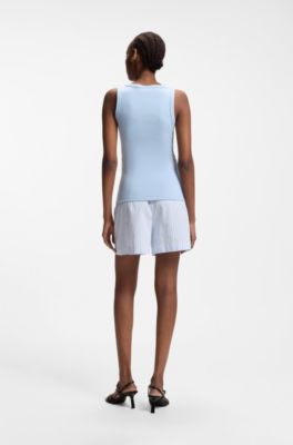 Cotton-blend tank top with stacked-logo embroidery, Light Blue