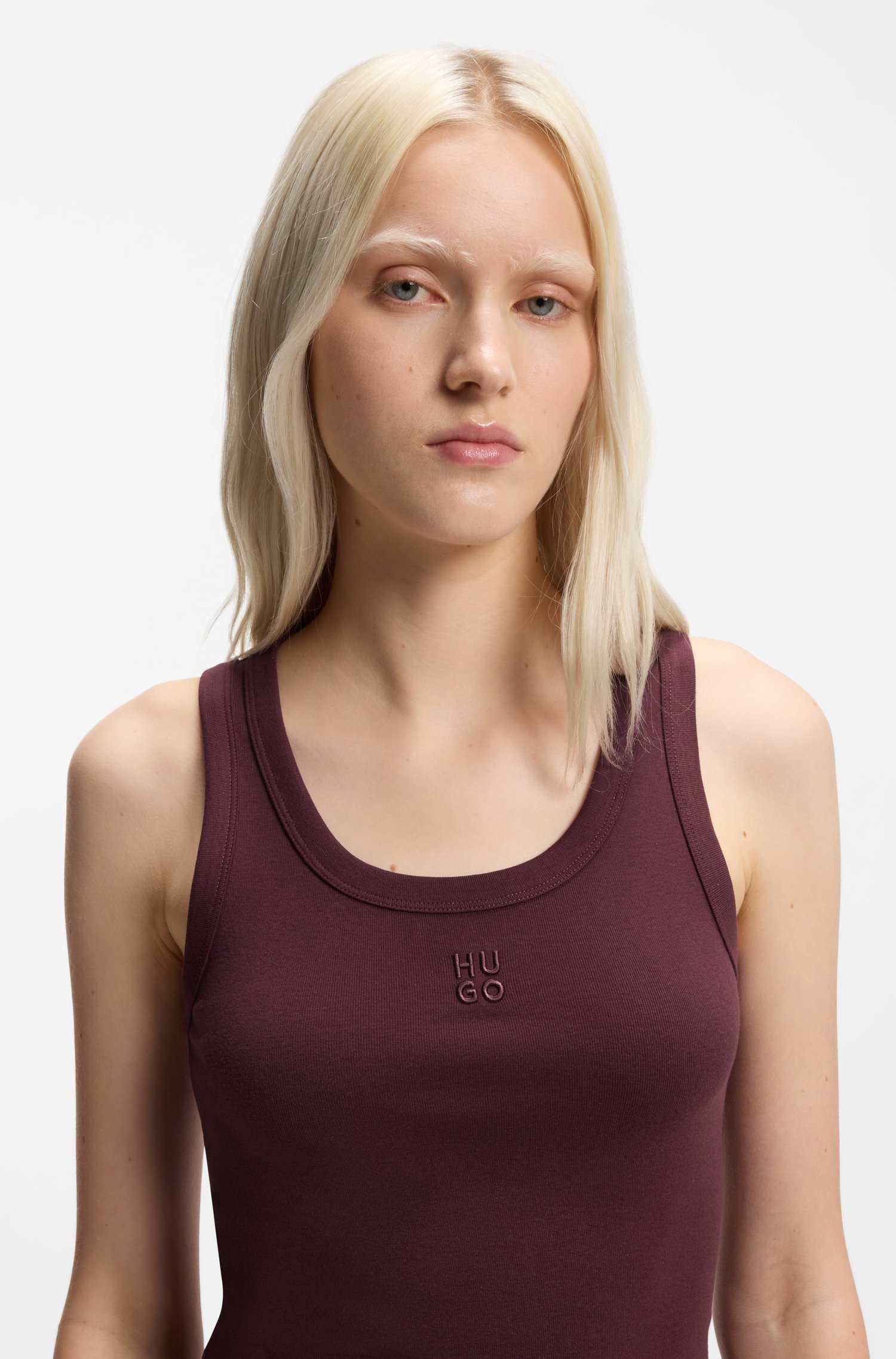 Hugo Cotton-blend tank top with stacked-logo embroidery toppar & linnen dam – bild 3