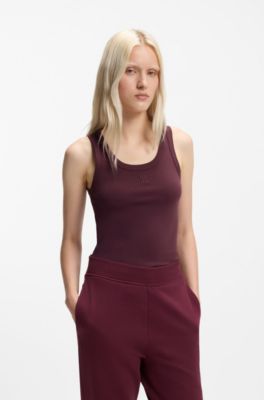 Tanktop van een katoenmix met tweedelig logostiksel, Bordeaux