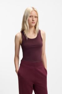 Ribbed cotton-blend tank top with embroidered stacked logo, Dark Purple