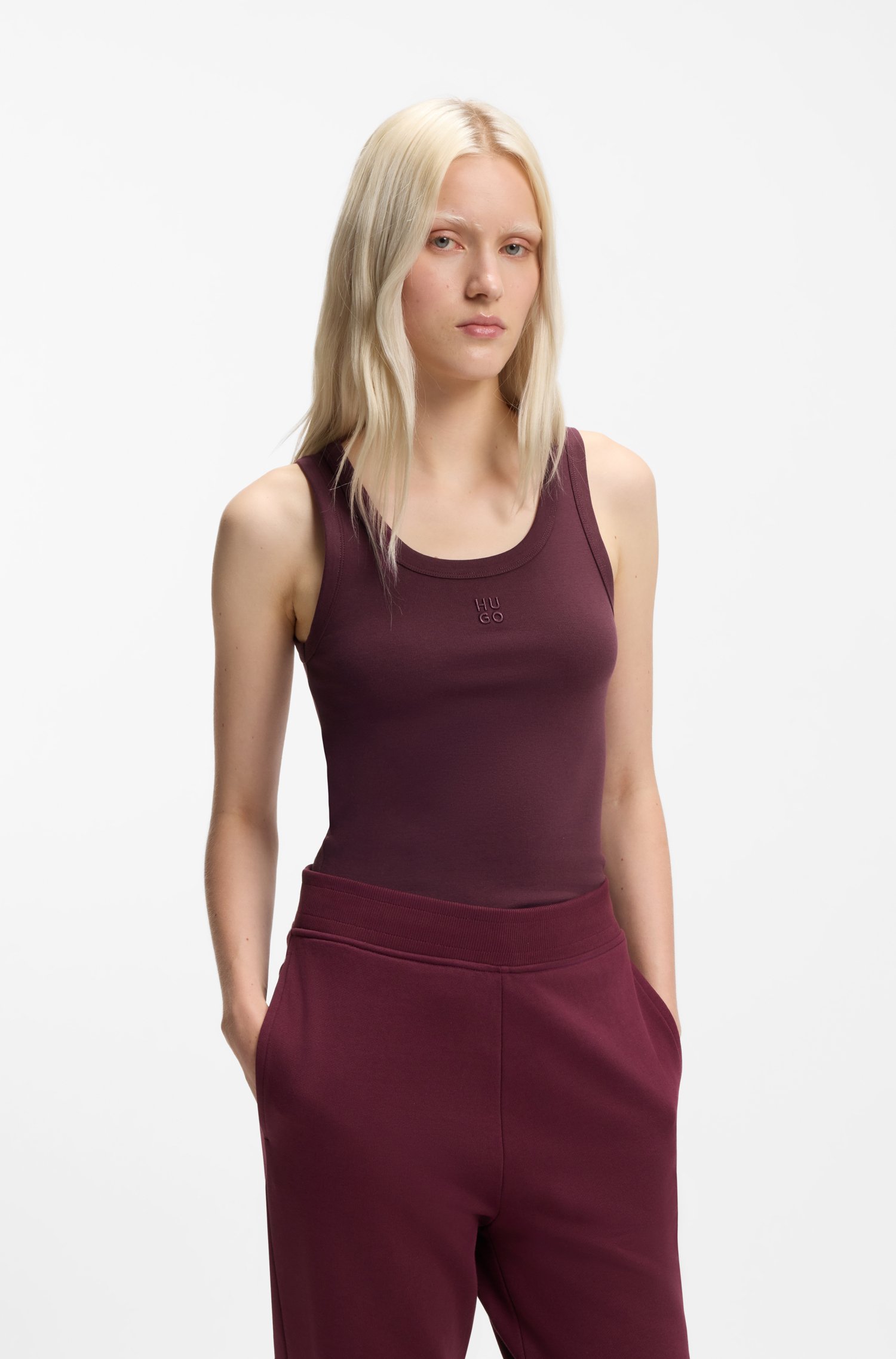 Hugo Cotton-blend tank top with stacked-logo embroidery toppar & linnen dam