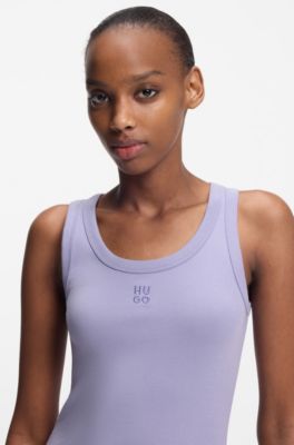 Camiseta sin mangas de algod&oacute;n con logo apilado bordado, Luz p&uacute;rpura