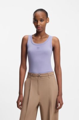 Camiseta sin mangas de algod&oacute;n con logo apilado bordado, Luz p&uacute;rpura