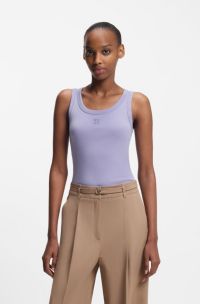 Ribbed cotton-blend tank top with embroidered stacked logo, Light Purple
