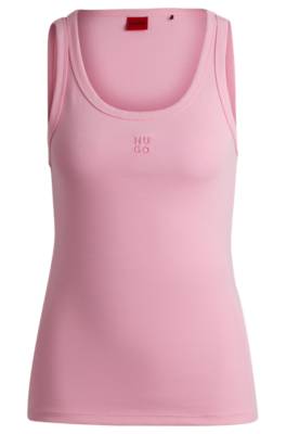 Hugo Boss Cotton-blend Tank Top With Stacked Logo In Pink
