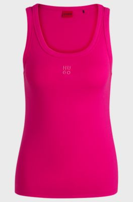 Cotton-blend tank top with stacked-logo embroidery, Pink
