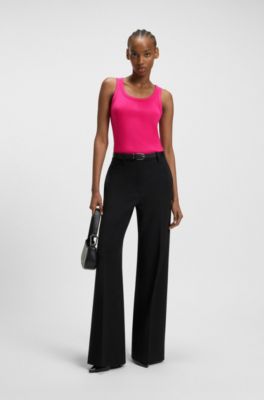 Camiseta sin mangas de canal&eacute; en mezcla de algod&oacute;n con logo apilado bordado, Pink