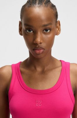 Camiseta sin mangas de canal&eacute; en mezcla de algod&oacute;n con logo apilado bordado, Pink