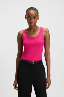 Tanktop van een katoenmix met tweedelig logostiksel, Pink