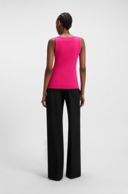 Cotton-blend tank top with stacked-logo embroidery, Pink