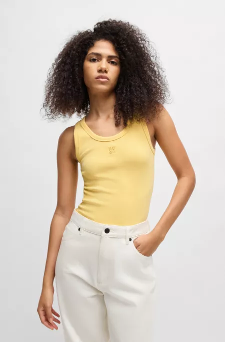 Ribbed cotton-blend tank top with embroidered stacked logo