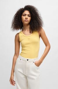 Ribbed cotton-blend tank top with embroidered logo, Yellow