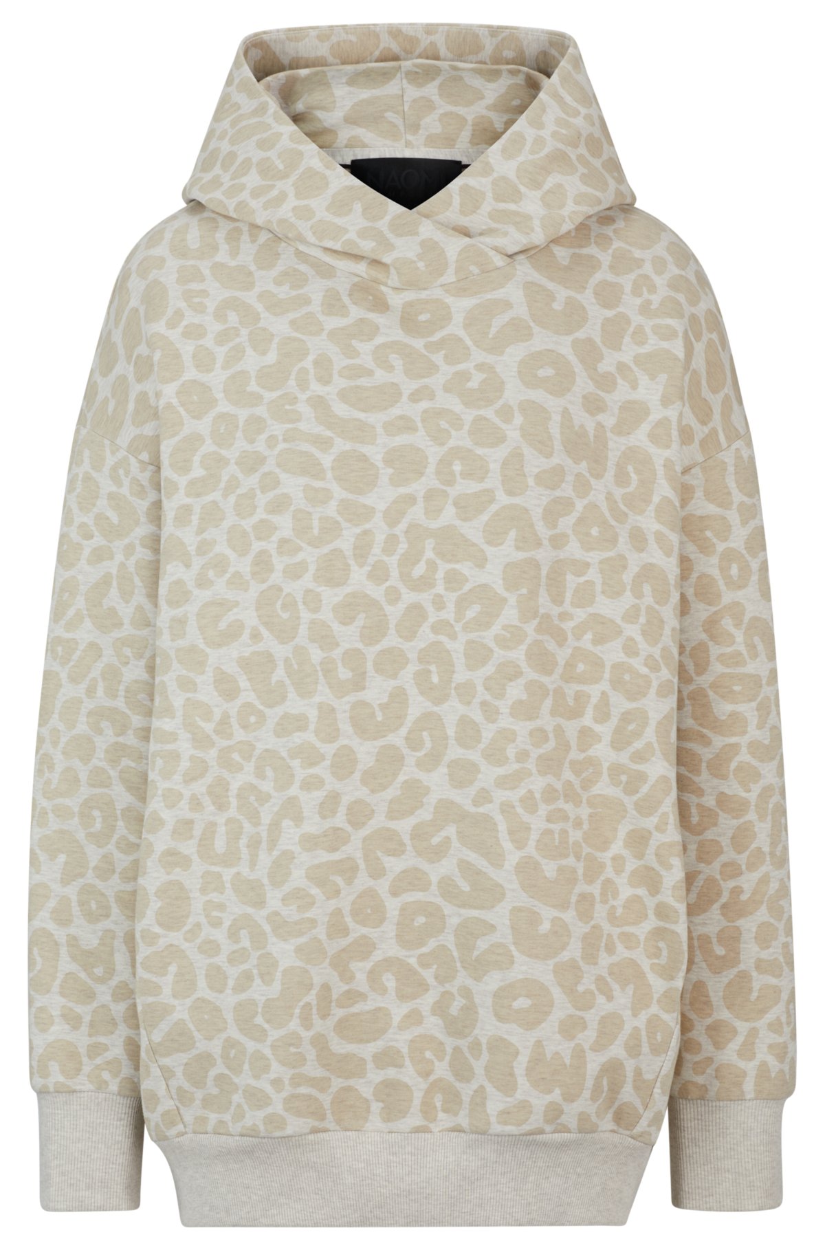 NAOMI x BOSS longline cotton-blend hoodie with leopard print, Natural