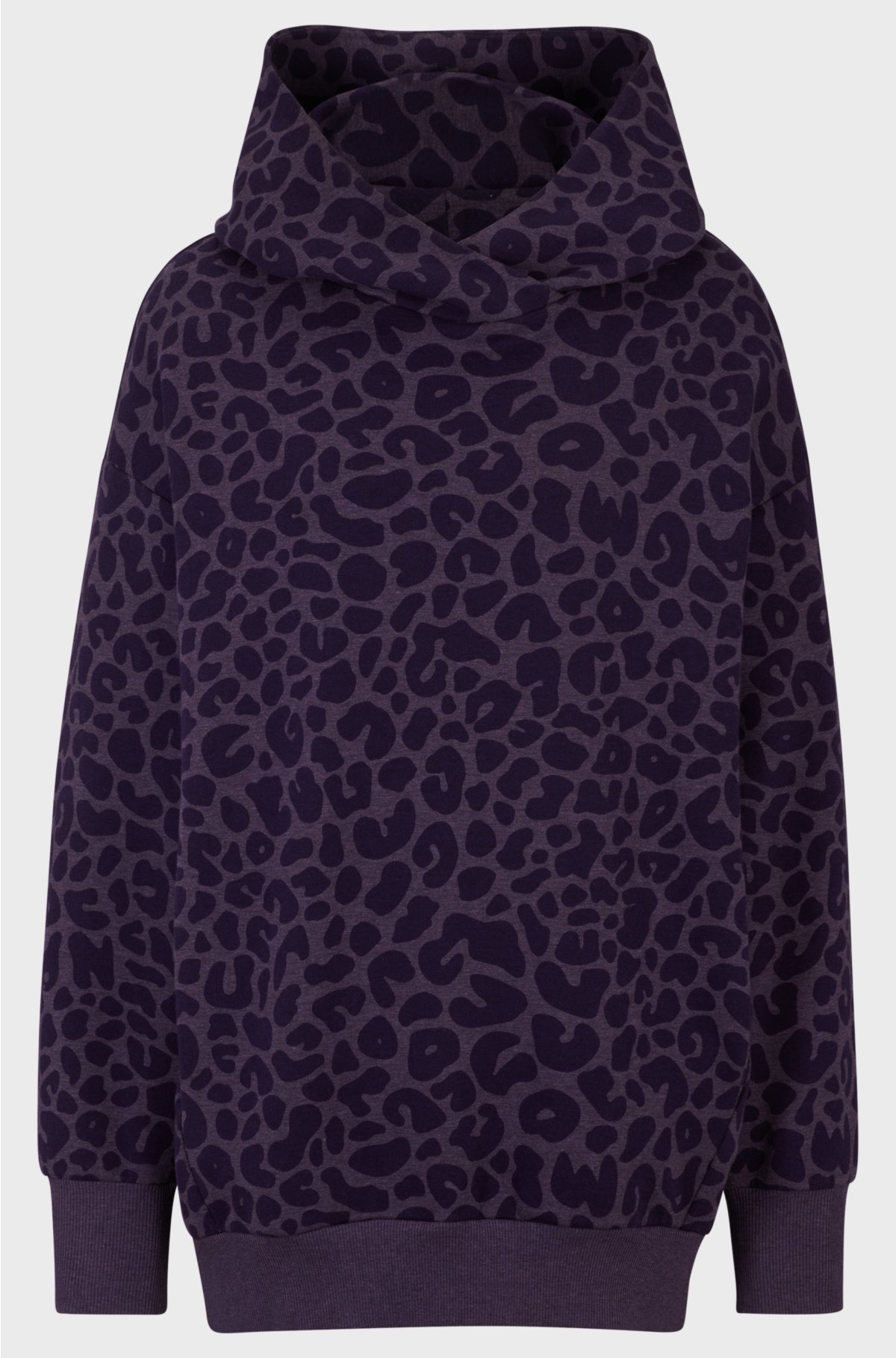 NAOMI x BOSS longline cotton-blend hoodie with leopard print, Dark Purple