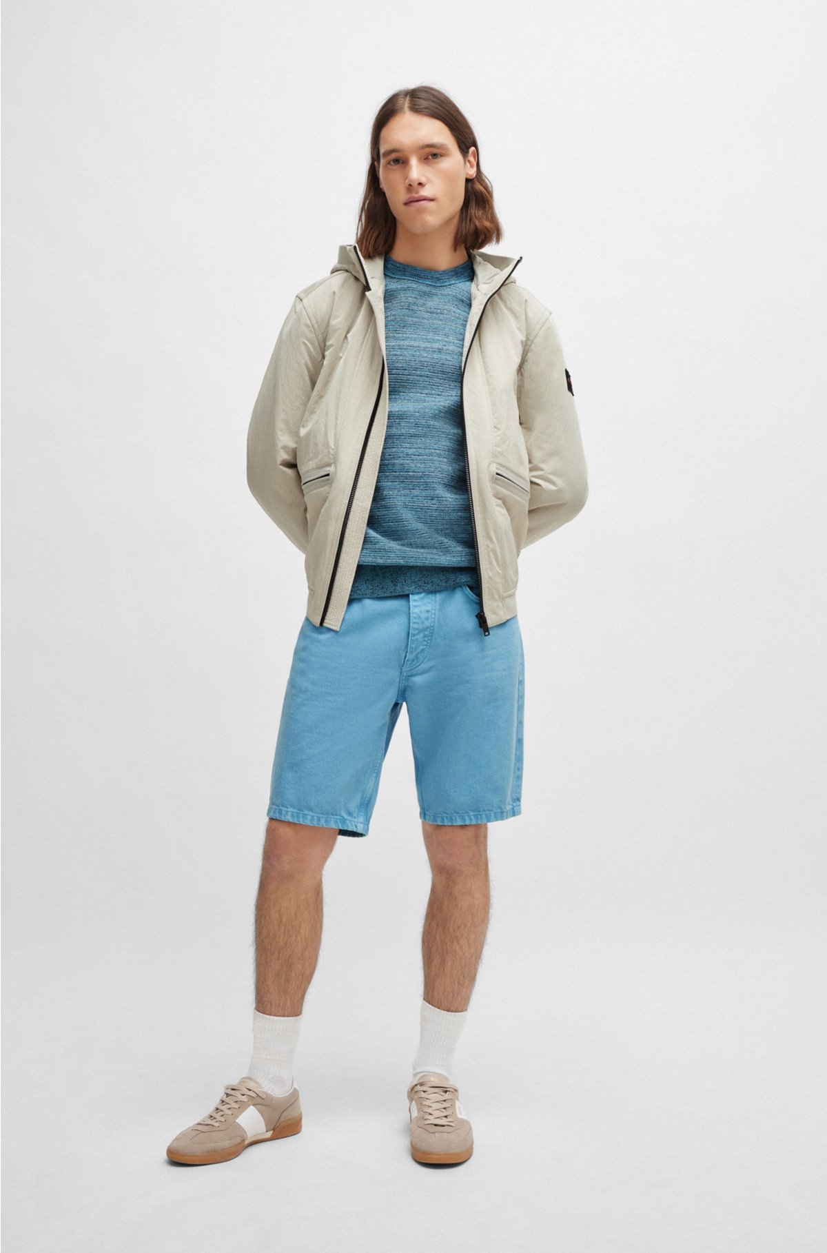 Relaxed-fit shorts in rigid denim, Light Blue