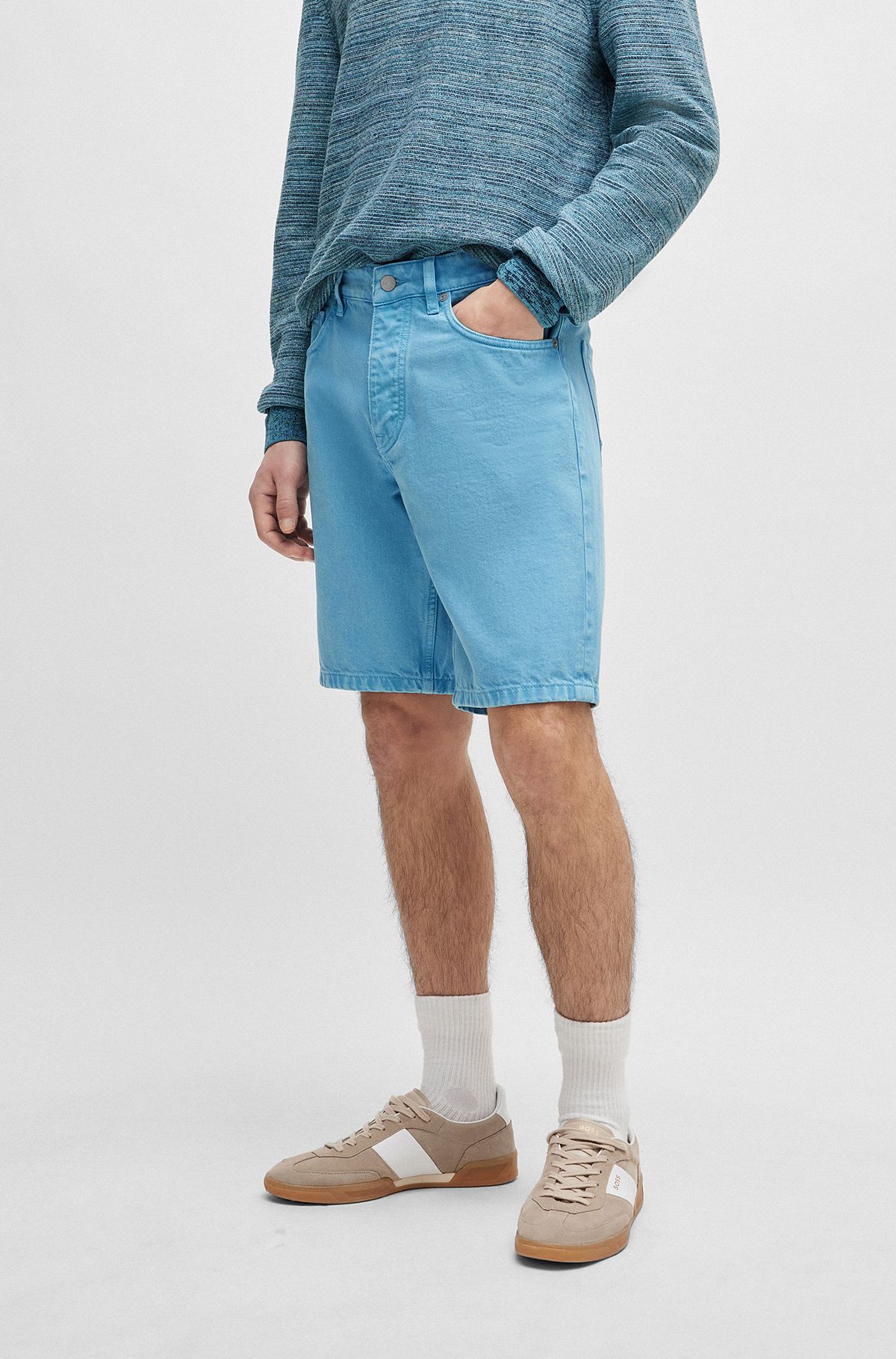 Relaxed-fit shorts in rigid denim, Light Blue