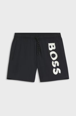 Quick-drying swim shorts with printed logo, Black