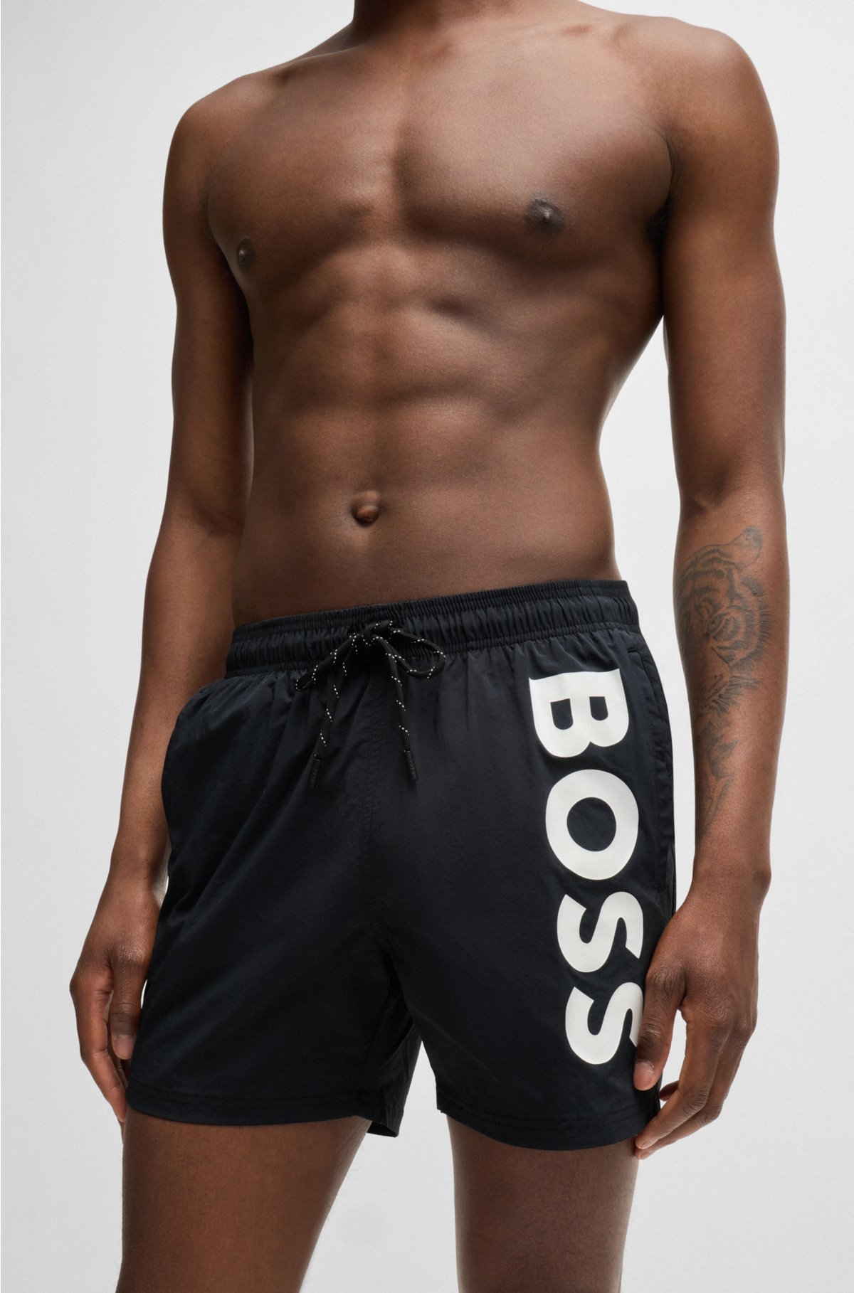 Contrast-logo swim shorts in quick-drying fabric, Black