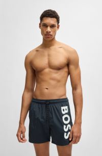 Contrast-logo swim shorts in quick-drying fabric, Black