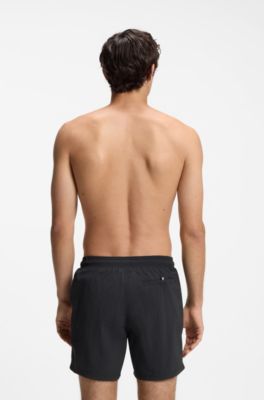 Quick-dry swim shorts with vertical logo print, Black