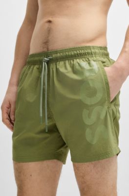 Quick-dry swim shorts with vertical logo print, Green