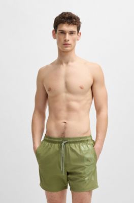 Quick-dry swim shorts with vertical logo print, Green